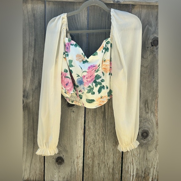 Cider Floral Blouse with Cream Sleeves - Picture 2 of 5